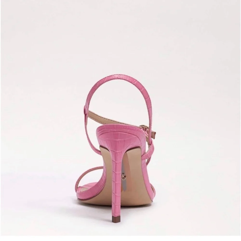 Sam Edelman NEW Doran Strappy Heeled Sandal in Pink Croc Print Size 5.5
